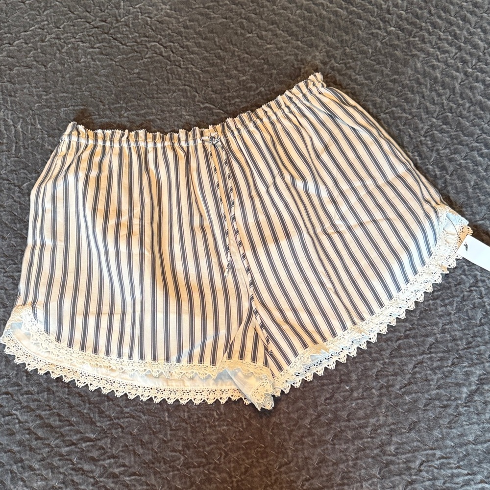 Reformation Navy and White Striped Shorts